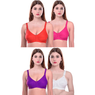                       Women Cotton Non Padded Non-Wired Bra ( Pack of 4 ) ( Color  Red,Pink,White,Purple ) ( Size  30 )                                              