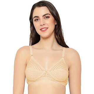                       VERMILION Cotton Blend Non-Padded Wirefree Textured Bra for Women's and Girls (B, Beige, 34)                                              