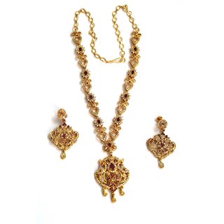 S L GOLD Micro Plated Peacock Design Red Whitestone Necklace N15 S L GOLD Micro Plated Peacock Design Red Whitestone Necklace N15