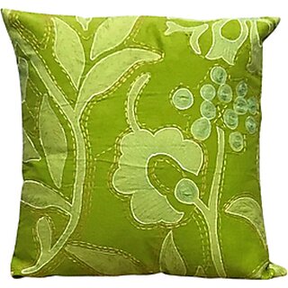                       Green, Embroidered, Cotton Cushion Cover Set 1616 inches, ( Set of 2)                                              