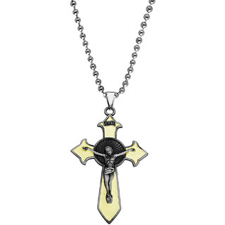                       M Men Style   Religious Lord  Jesus  Crucifix  Christian  Cross  Grey  Gold  Stainless Steel Pendant                                              