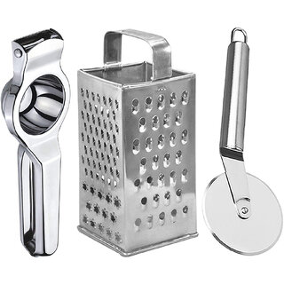                       Oc9 Stainless Steel Lemon Squeezer & 4 in 1 Grater/Slicer & Pizza Cutter Kitchen Tool Set                                              
