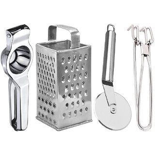                       Oc9 Stainless Steel Lemon Squeezer & 4 in 1 Grater/Slicer & Pizza Cutter & Utility Pakkad Kitchen Tool Set                                              