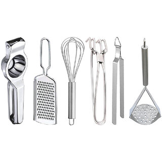                       Oc9 Lemon Squeezer & Cheese Grater & Egg Whisk & Pakkad & Roti Chimta & Potato Masher for Kitchen                                              