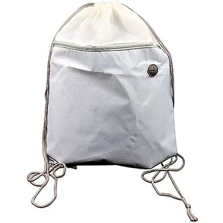 Polyester Casual Small Daypack Drawstring Backpack For Tution, Gym, Picnic Bags Cloth Shoulder for Unisex (Off White)