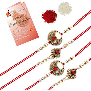                       LUCKY JEWELLERY Designer Combo Red Color (Pack of 4) Rakshabandan Rakhee                                              