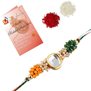                       LUCKY JEWELLERY Designer Multi Color Oval Shape (Pack of 1) Rakshabandan Rakhee                                              
