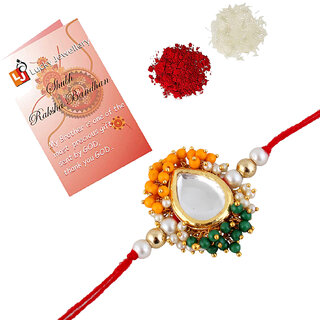 LUCKY JEWELLERY Designer Multi Color Tilak Shape Tiranga (Pack of 1) Rakshabandan Rakhee LUCKY JEWELLERY Designer Multi Color Tilak Shape Tiranga (Pack of 1) Rakshabandan Rakhee