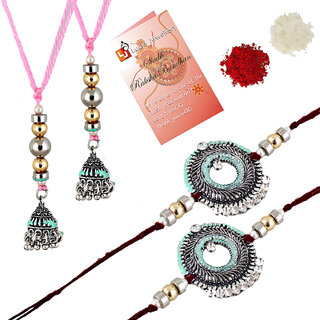 LUCKY JEWELLERY Designer Combo German Silver (Pack of 4) Rakshabandan Rakhee