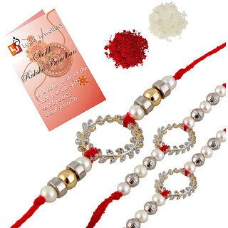                       LUCKY JEWELLERY Designer Combo Golden Color Round Shape (Pack of 3) Rakshabandan Rakhee                                              