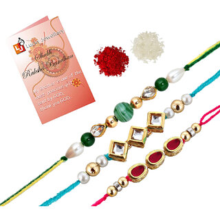                       LUCKY JEWELLERY Designer Combo Multi Color (Pack of 3) Rakshabandan Rakhee                                              