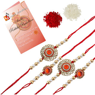                       LUCKY JEWELLERY Designer Combo Orange Color Quirky Flower Shape (Pack of 4) Rakshabandan Rakhee                                              