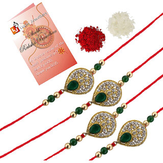 LUCKY JEWELLERY Designer Combo Green Color Tilak Shape (Pack of 4) Rakshabandan Rakhee LUCKY JEWELLERY Designer Combo Green Color Tilak Shape (Pack of 4) Rakshabandan Rakhee