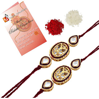                       LUCKY JEWELLERY Designer Combo Maroon Color Oval Shape (Pack of 2) Rakshabandan Rakhee                                              