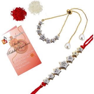 LUCKY JEWELLERY Designer Combo White Color Quirky Star Shape (Pack of 2) Rakshabandan Rakhee LUCKY JEWELLERY Designer Combo White Color Quirky Star Shape (Pack of 2) Rakshabandan Rakhee