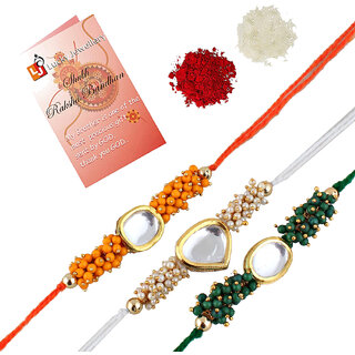                       LUCKY JEWELLERY Designer Combo Multi Color Tiranga (Pack of 3) Rakshabandan Rakhee                                              