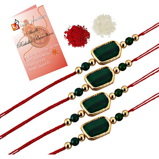 LUCKY JEWELLERY Designer Combo Green Color Pentagon Shape (Pack of 4) Rakshabandan Rakhee LUCKY JEWELLERY Designer Combo Green Color Pentagon Shape (Pack of 4) Rakshabandan Rakhee