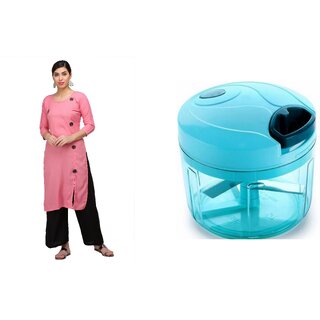                       Buy Stylish Pink Coloured Casual Two Tone Rayon Kurti & Vegetable Chopper Free .                                              