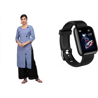                       Buy Exotic Sky Stone Blue Coloured Casual Heavy Two Tone Rayon kurti & Free Bluetooth Smartwatch.                                              