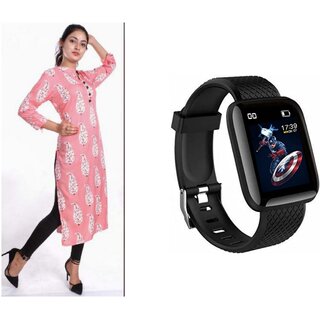                       Buy Groovy, Blissful Pink Coloured Casual Rayon Kurti & Get Bluetooth Smartwatch Free.                                              