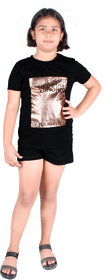 Kid Kupboard Regular Girl's Solid T-Shirt  Pure Cotton  Dark Black  Pack of 1  Half-Sleeves