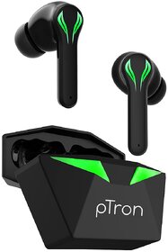 pTron Bassbuds Jade Gaming True Wireless Headphone with 40Hrs Total Playtime with Case, Low Latency, Deep Bass, BT5.0, T