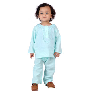Kid Kupboard Full-Sleeves 100 Pure Cotton Regular Baby Boy's Light Blue Kurta and Pyjama Set (Pack of 1)