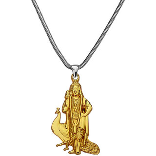                       M Men Style South Indian  Lord Murugan Kartikeya  And Peocock   Pendant With Snake Chain                                              