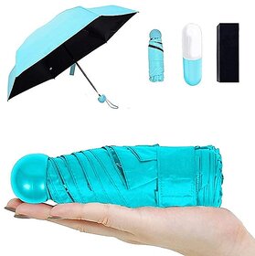 sky blue  tablet umbrella capsule umbrella For Rain Windproof  Sun Protection Features, 4 Folding Compact Capsule Case
