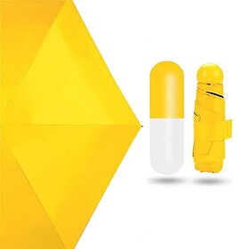 yellow UV Protection tablet umbrella capsule umbrella For Rain Windproof  Sun Protection Features, 4 Folding Compact Ca