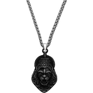                       M Men Style God Vishnu  Narasimha Lion Head  Pendant With Wheat Rope Chain                                              