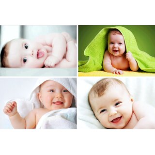                       Craft Qila  Cute Smiling Baby Combo Posters |  HD Baby Wall Poster for Room Decor CQ11(Size : 45 cm x 30 cm) Pack of 4                                              