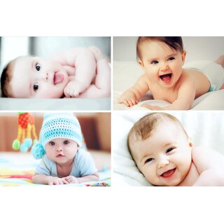                       Craft Qila  Cute Smiling Baby Combo Posters |  HD Baby Wall Poster for Room Decor CQ13(Size : 45 cm x 30 cm) Pack of 4                                              