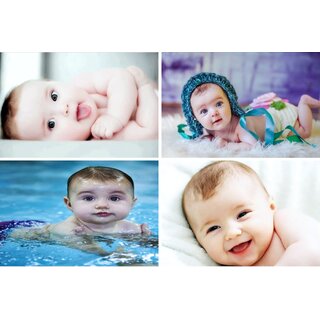                       Craft Qila  Cute Smiling Baby Combo Posters |  HD Baby Wall Poster for Room Decor CQ15(Size : 45 cm x 30 cm) Pack of 4                                              