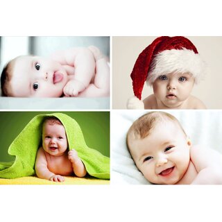                       Craft Qila  Cute Smiling Baby Combo Posters |  HD Baby Wall Poster for Room Decor CQ18(Size : 45 cm x 30 cm) Pack of 4                                              