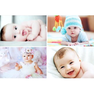                       Craft Qila  Cute Smiling Baby Combo Posters |  HD Baby Wall Poster for Room Decor CQ21(Size : 45 cm x 30 cm) Pack of 4                                              