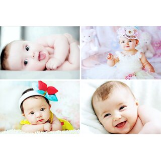                       Craft Qila  Cute Smiling Baby Combo Posters |  HD Baby Wall Poster for Room Decor CQ22(Size : 45 cm x 30 cm) Pack of 4                                              