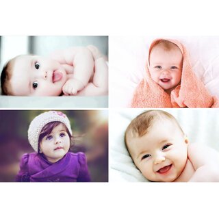                       Craft Qila  Cute Smiling Baby Combo Posters |  HD Baby Wall Poster for Room Decor CQ24(Size : 45 cm x 30 cm) Pack of 4                                              