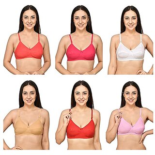                       VERMILION 100% Cotton Non Padded, Non-Wired, Regular (Multicolor) Bra for Women (Pack of 6) (B, 28)                                              