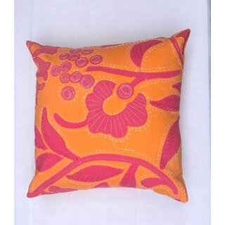                       Rohan Inc. Orange Embroidered cotton Cushion Cover(Pack of 2)                                              