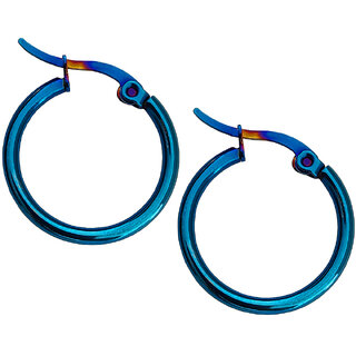                       M Men Style  Christmas Gift  Simple Bali  Piercing Surgical  Hoop  Blue Stainless Steel Earrings                                              
