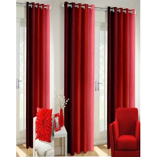                       Styletex Polyester Long Door Curtain Red Pack of 3 Pcs                                              