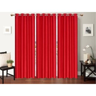                       Styletex Polyester Long Door Curtain Red Pack of 3 Pcs                                              
