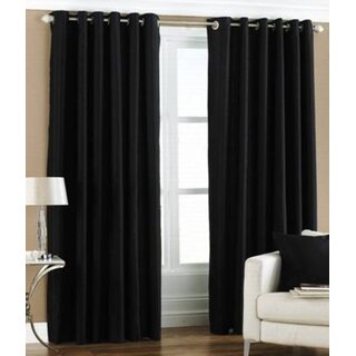                       Styletex Polyester Long Door Curtain Black Pack of 2 Pcs                                              