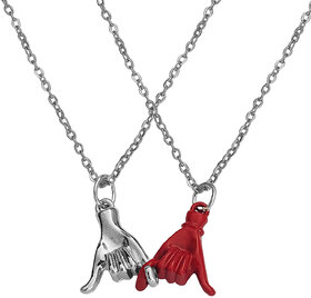 M Men Style  Pinky Promise  Best Friends Necklace  Silver And Red  Zinc And MetalPendant  Chain