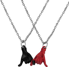 M Men Style  Pinky Promise  Best Friends Necklace  Black And Red  Zinc And Metal  Pendant  Chain