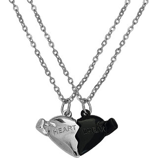                       M Men Style Valentine Broken Heart  Magnetic Couple Silver And Black Zinc And MetalPendant Chain                                              