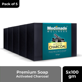                       Medimade Activated Charcoal Premium Soap - 100 gm X 5 ( Pack of 5 )                                              