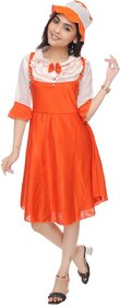 NFC FASHIONS Girls Below Knee Party Dress (Orange, 3/4 Sleeve)