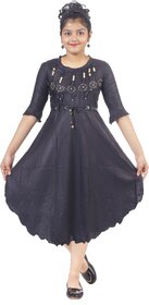 NFC FASHIONS Girls Calf Length Festive/Wedding Dress (Black, 3/4 Sleeve)